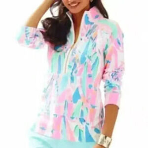 LILLY PULITIZER Out To Sea Skipper Popover Half Zip Sailboat Sweatshirt  SzSmall
